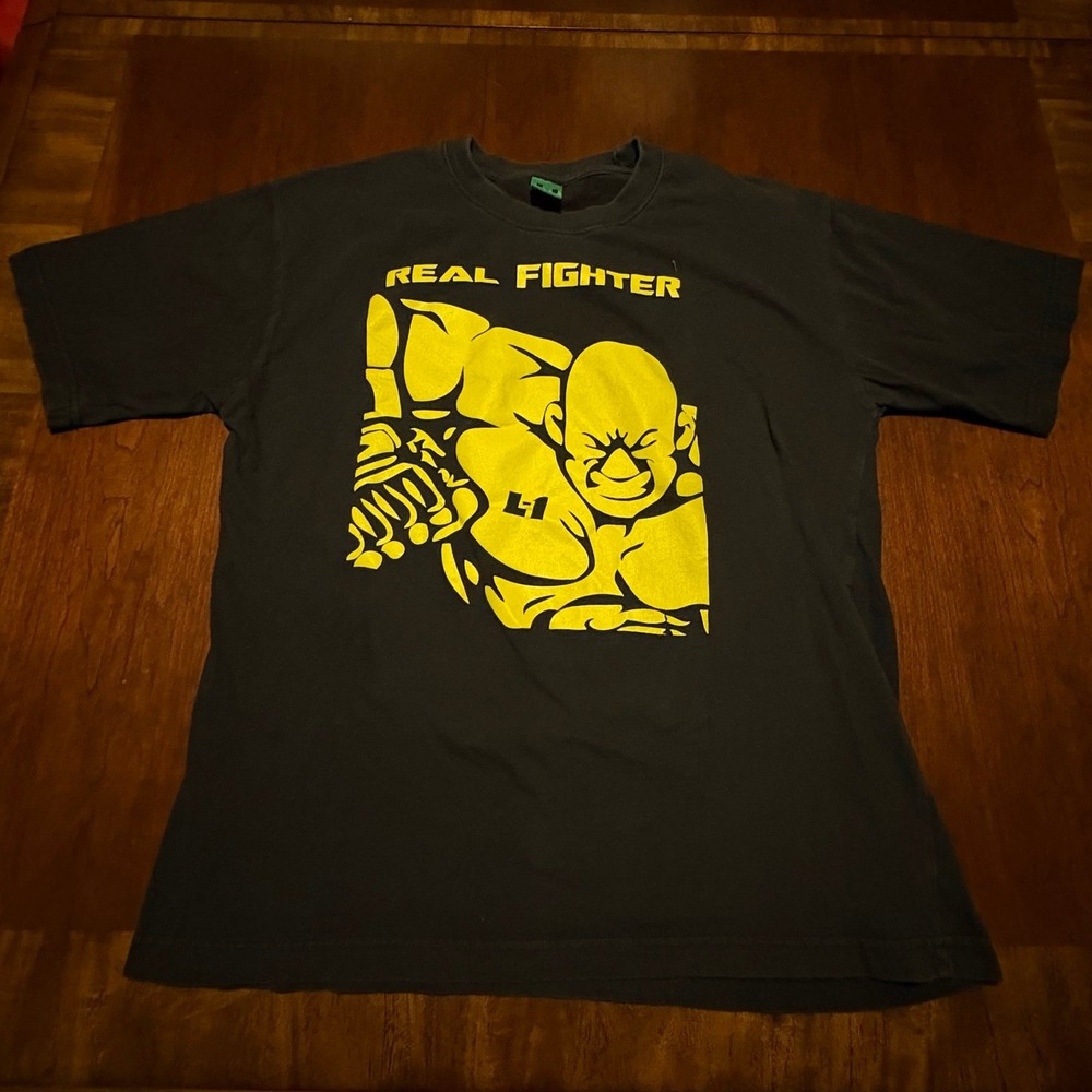 REAL FIGHTER MMA Kickboxing Graphic T-Shirt Yellow Black Gold Size Large L‎